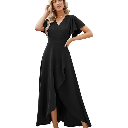 Robe longue noire élégante femme soirée, mariage cocktail